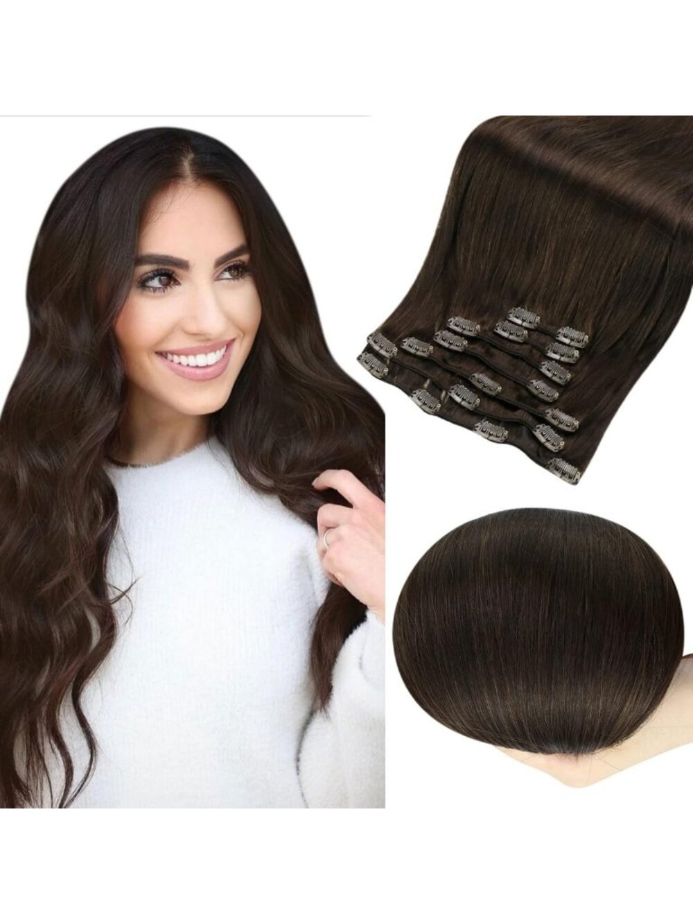 18" & 14" Clip-In Hair Extensions - 7 Pcs, #2 Color, Volume & Length Boost